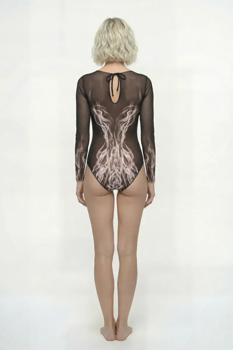 Closed Back One-piece Swimsuit with Sleeves "Grey Flame"