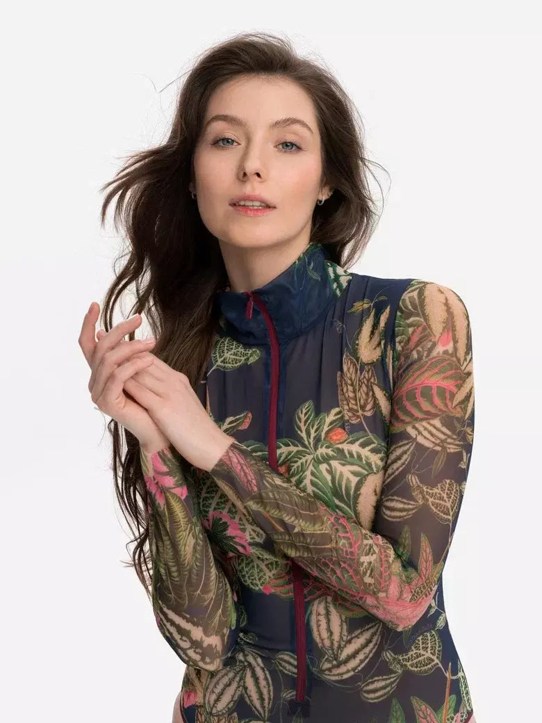 Zipper swimsuit with sleeves “Botanicum”