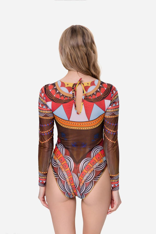 Closed Back One-piece Swimsuit with Sleeves "Africa"