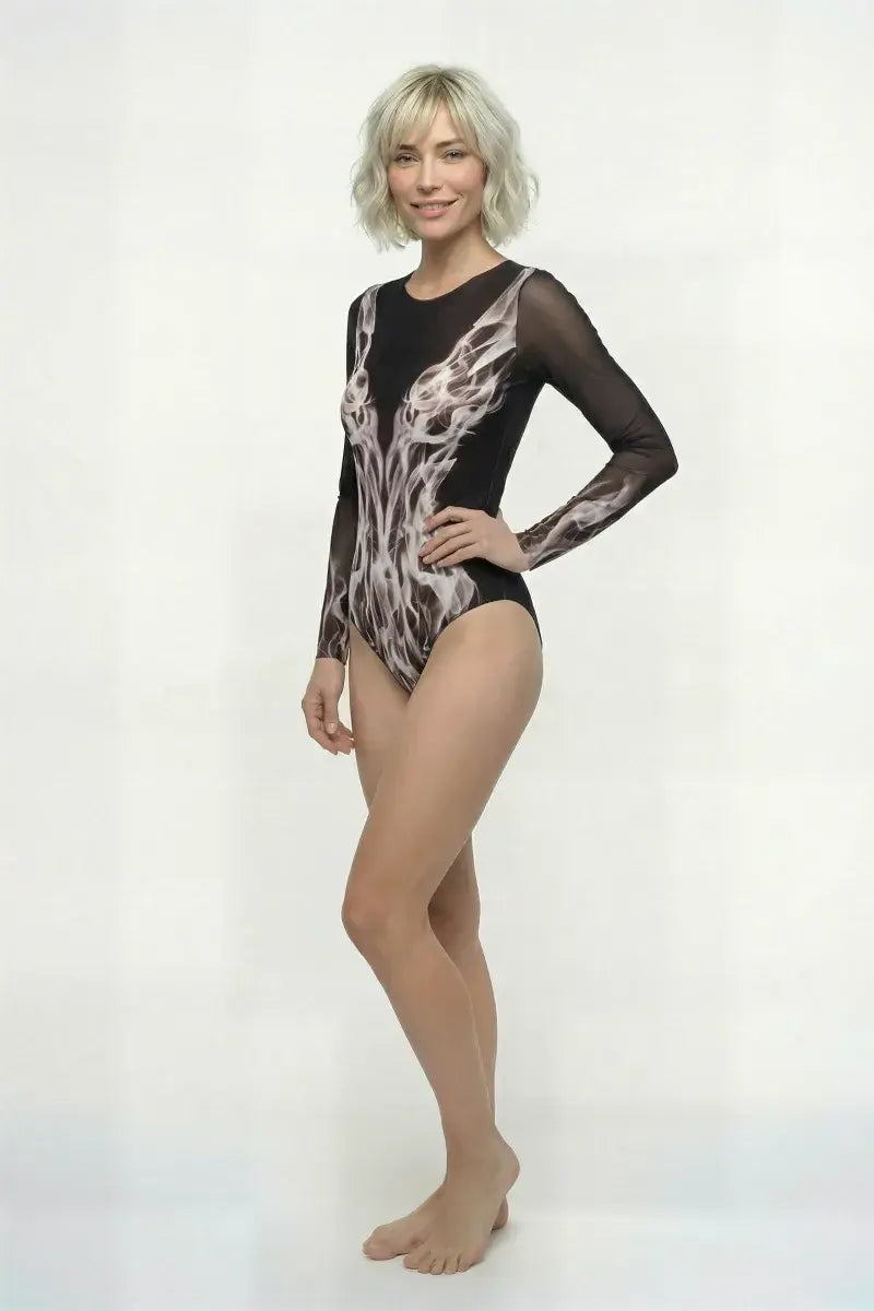 Closed Back One-piece Swimsuit with Sleeves "Grey Flame"