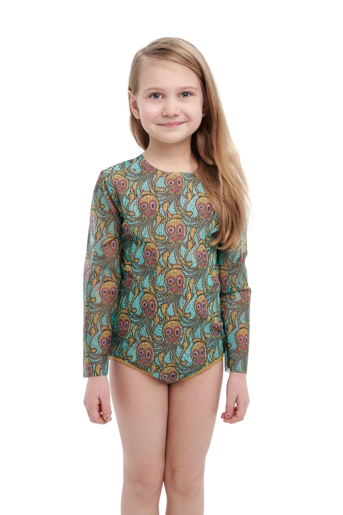 KID's Closed Back One-piece Swimsuit with Sleeves "Octopus"