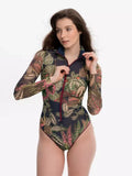 Zipper swimsuit with sleeves “Botanicum”