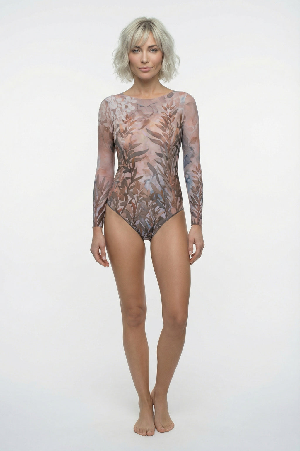 Closed Back One-piece Swimsuit with Sleeves "Olives"