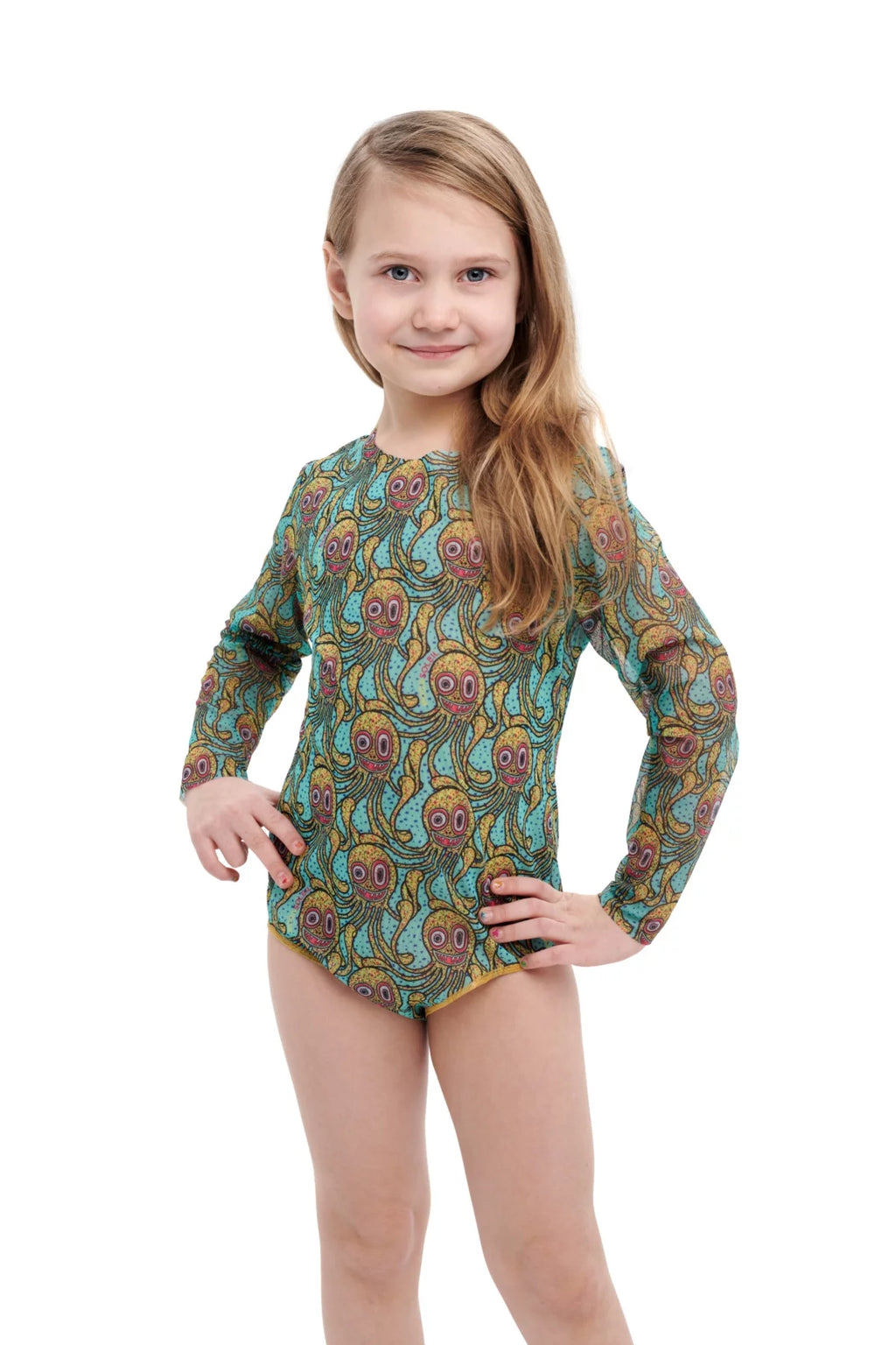KID's Closed Back One-piece Swimsuit with Sleeves "Octopus"
