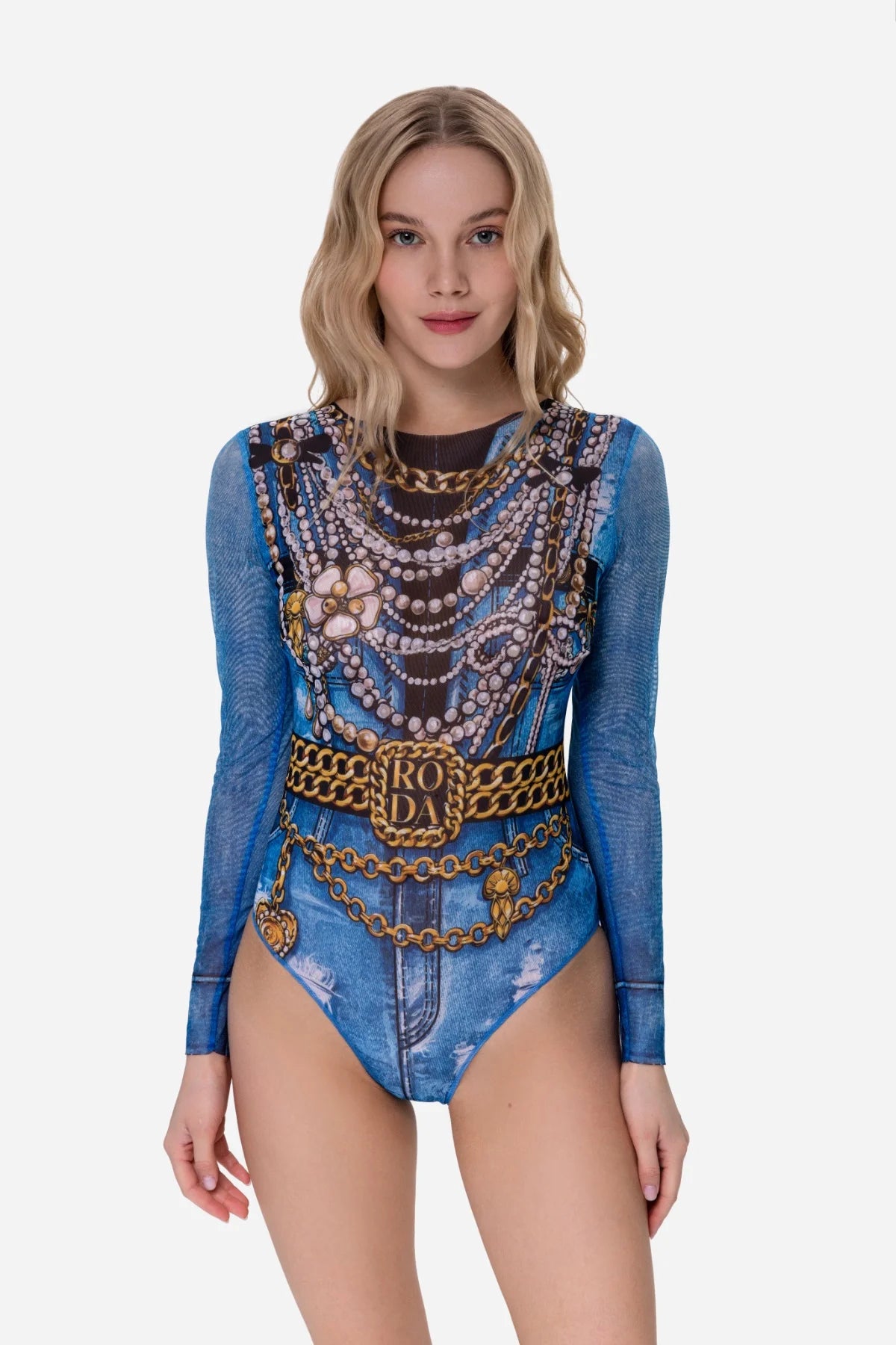 Closed Back One-piece Swimsuit with Sleeves "Jeans"