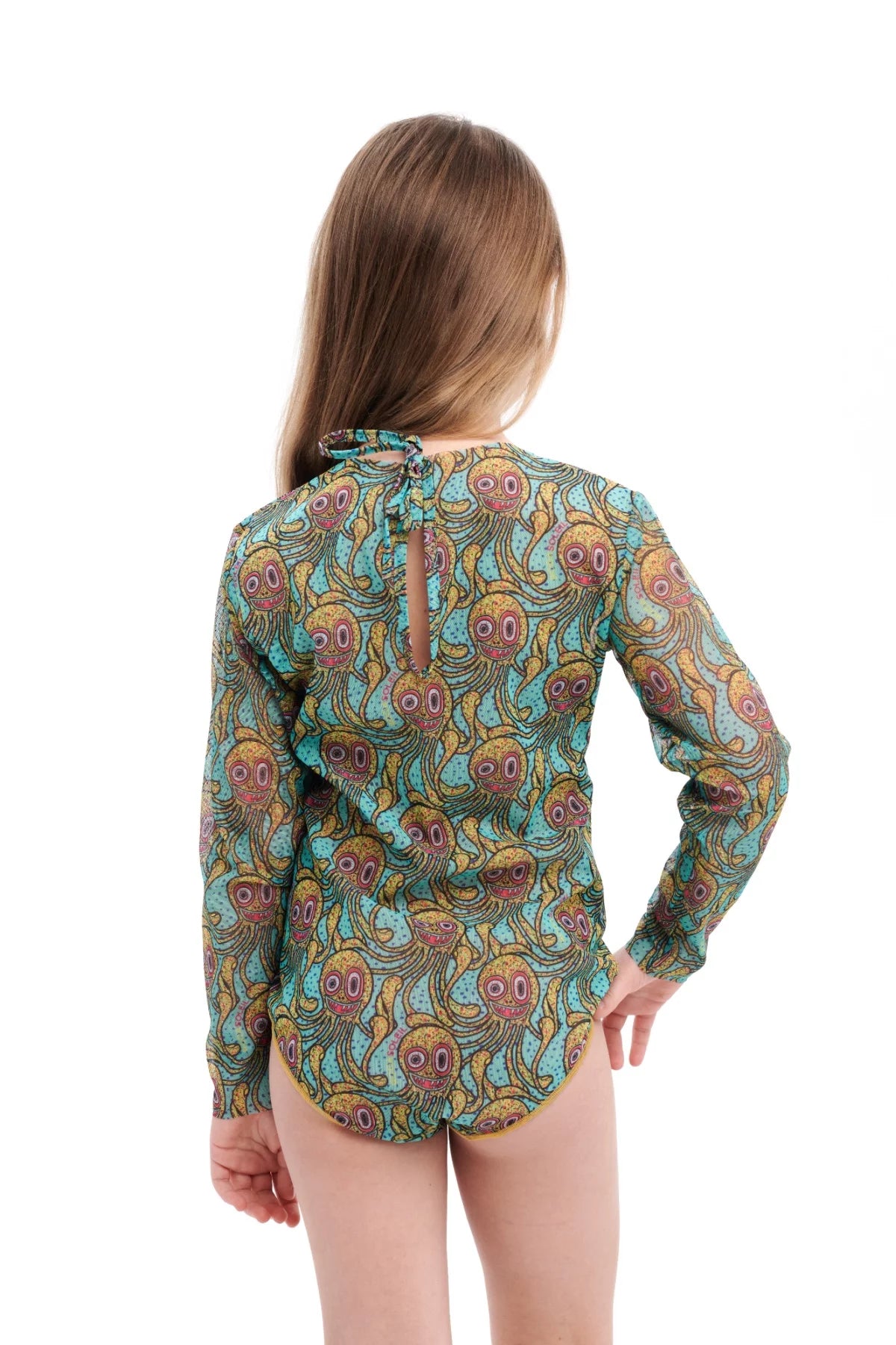KID's Closed Back One-piece Swimsuit with Sleeves "Octopus"