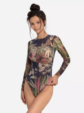 Closed Back One-piece Swimsuit with Sleeves "Botanicum"