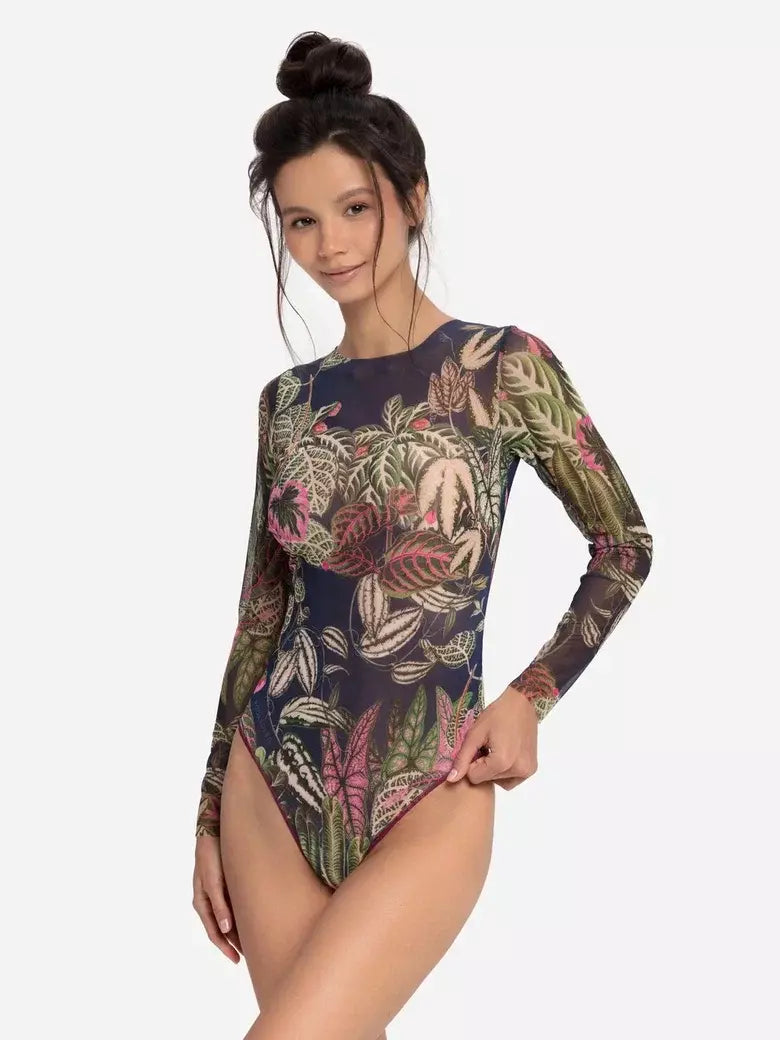 Closed Back One-piece Swimsuit with Sleeves "Botanicum"