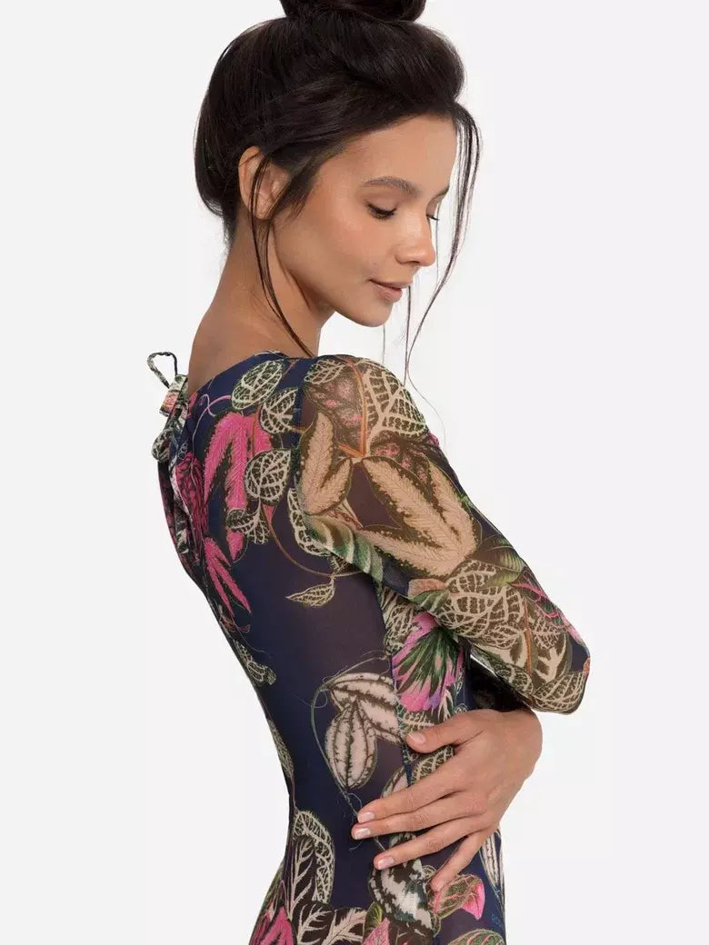 Closed Back One-piece Swimsuit with Sleeves "Botanicum"