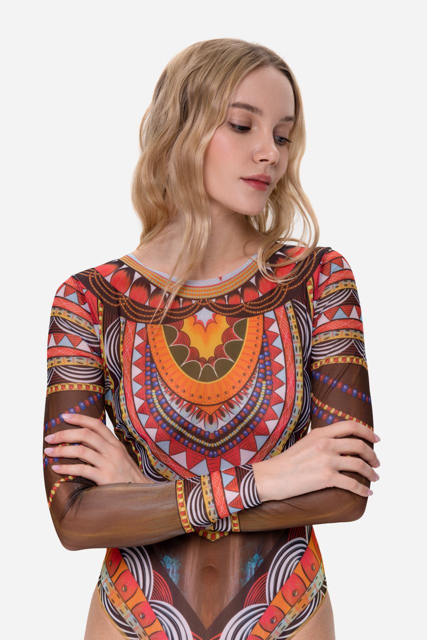 Closed Back One-piece Swimsuit with Sleeves "Africa"