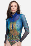 Zipper swimsuit with sleeves "Peacock Mayura"