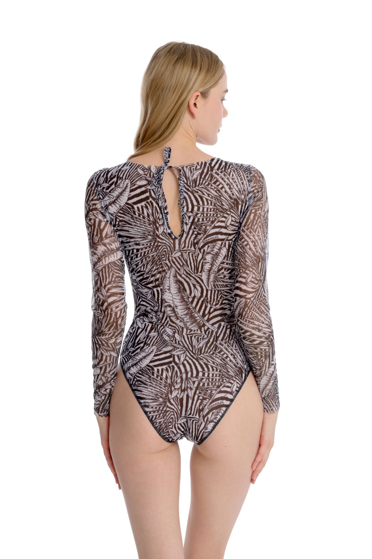 Closed Back One-piece Swimsuit with Sleeves "Fake zebra"