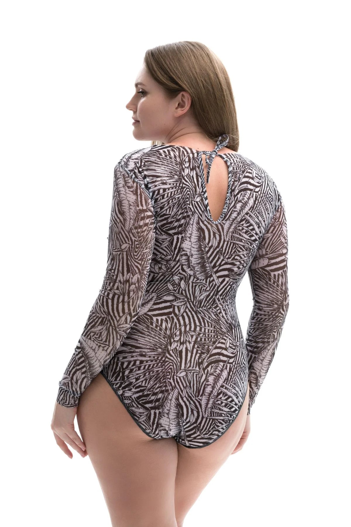Closed Back One-piece Swimsuit with Sleeves "Fake zebra"