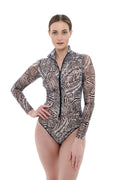 Zipper swimsuit with sleeves "Fake zebra"