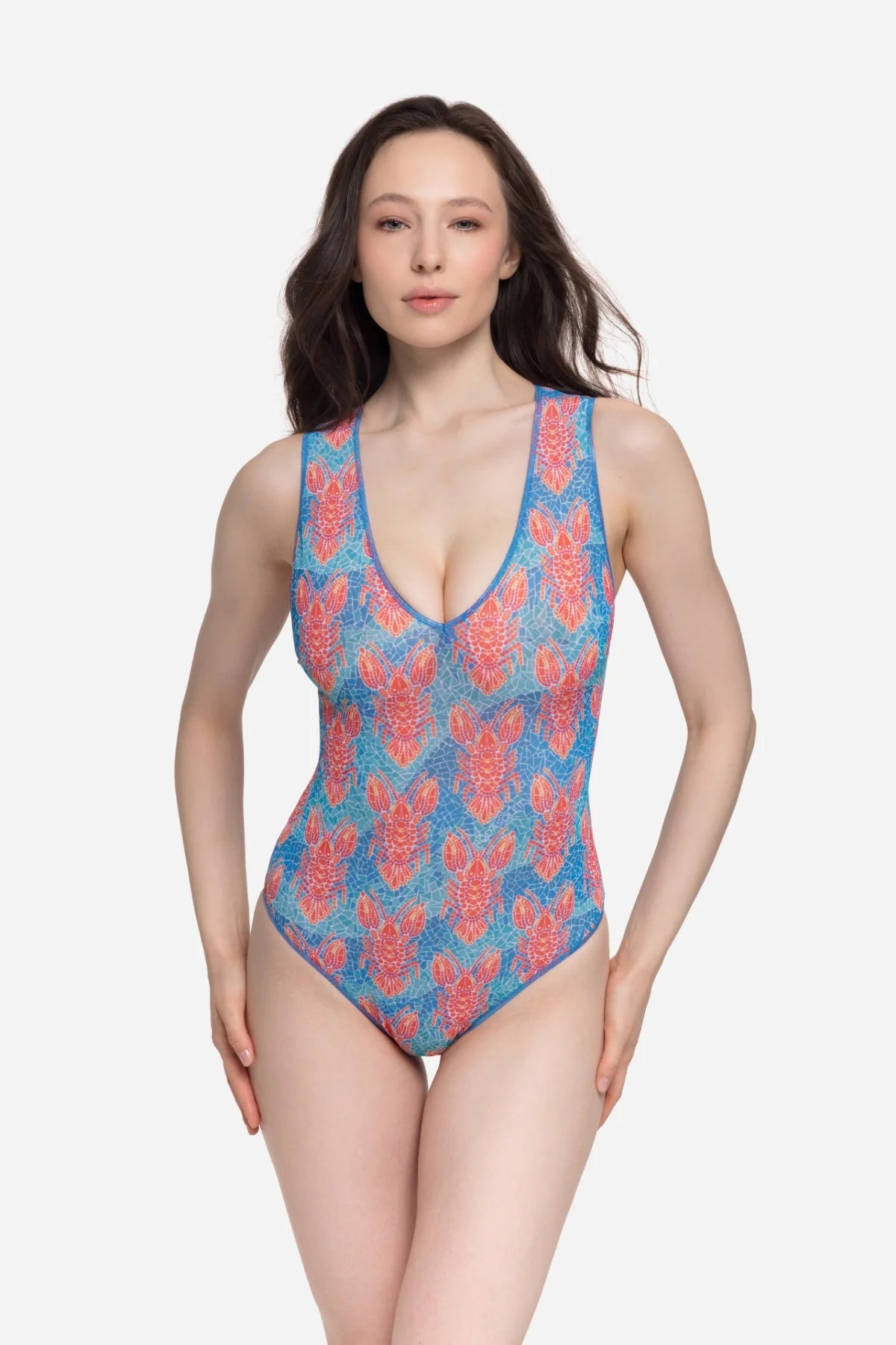 Sleeveless Swimsuit with V-neck "Lobster"