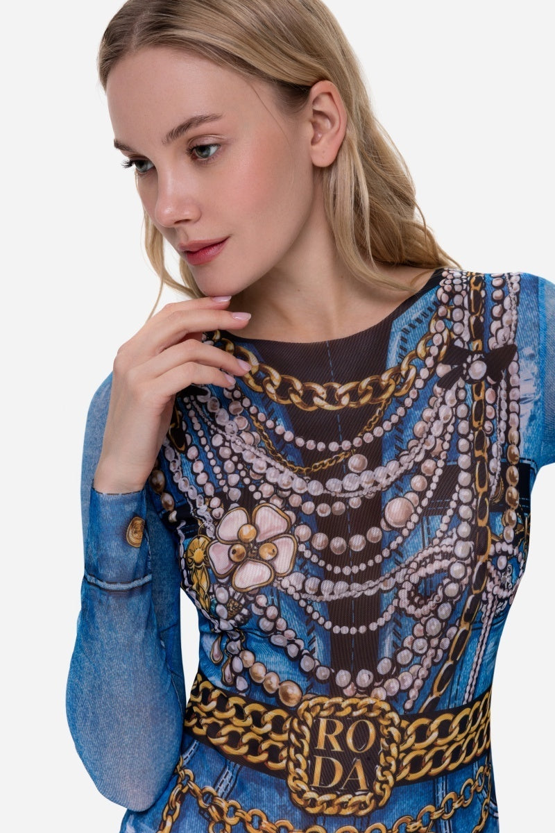 Closed Back One-piece Swimsuit with Sleeves "Jeans"